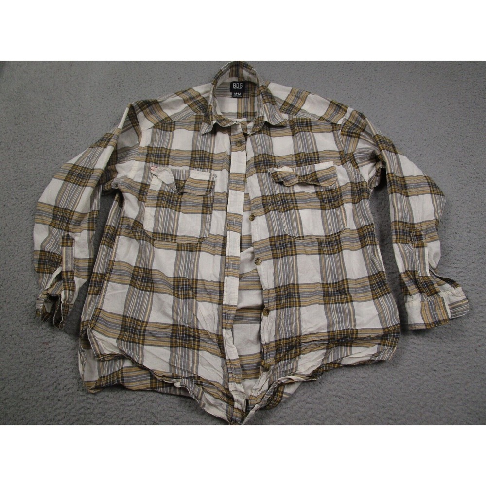 BDG Top Womens Medium Brown Plaid Button Up Long‎ Sleeve Cotton